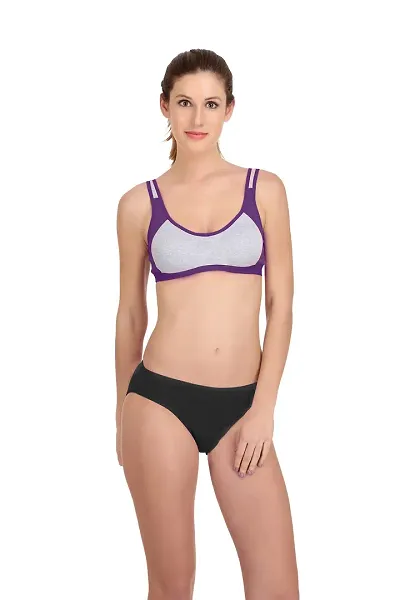 Beach Curve-Women's Cotton Gym Sports Bra Panty Set for Women Lingerie Set Sexy Honeymoon Undergarments (Color : Multi)(Pack of 1)