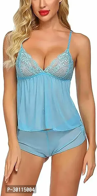 Stylish Blue Net Bridal Baby Doll With Panty For Women-thumb0