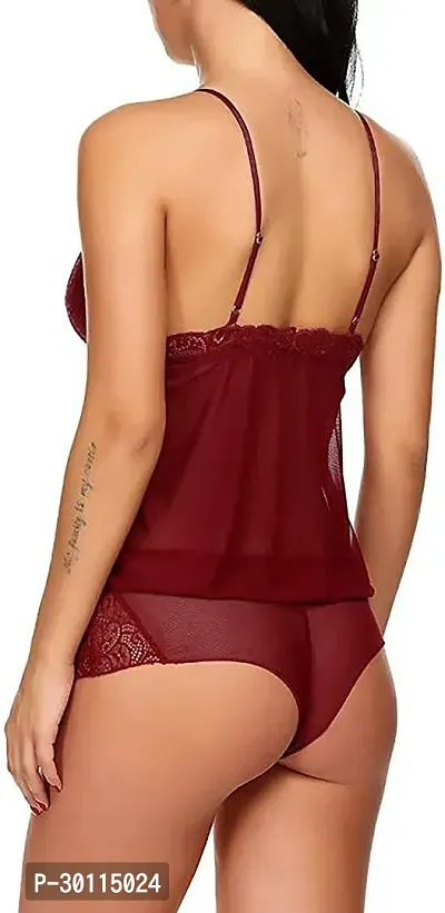 Stylish Maroon Net Bridal Baby Doll With Panty For Women-thumb3