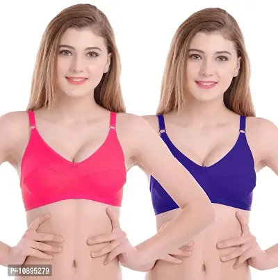 Arousy Women Cotton Non Padded Non-Wired Bra (Pack of 2) (Color : D Pink,Purple) (Size : 40)