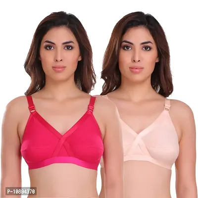 Arousy Women's Cotton Non Wired Full Coverage T-Shirt Bra|Shaper Bra|Push up Bra |Teenage Bra|Regular Use Bra|Comfortable Bra|Free Bra Hook Extender| Pink,Beige