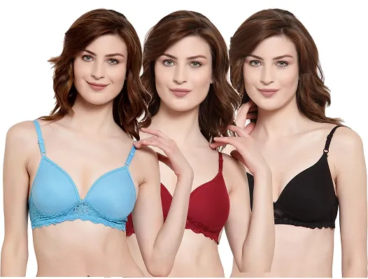 Stylish Multicoloured Cotton Solid Bras For Women ( Pack of 3 )