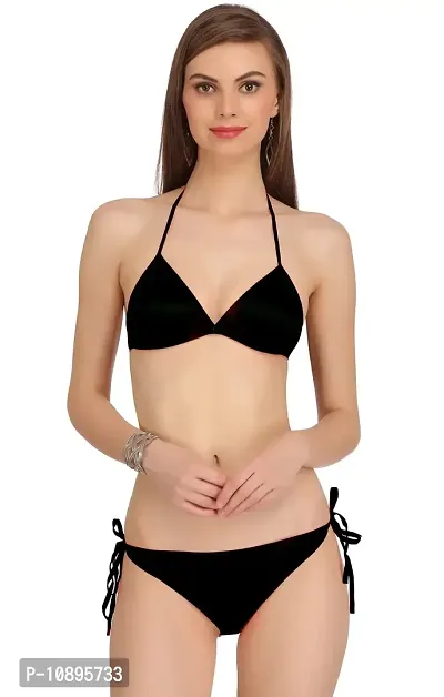 Beach Curve-Women's Satin Bikini Bra Panty Set for Women Lingerie Set Sexy Honeymoon Undergarments (Color : Black)(Pack of 1)(Size :30) Model No : Satan &et