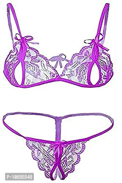 Beach Curve-Women's Net Bikni Bra Panty Set for Women Lingerie Set Sexy Honeymoon Undergarments (Color : Purple)(Pack of 1)(Size :36) Model No : SK01