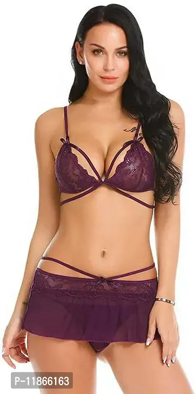 Stylish Maroon Net Lace Baby Dolls For Women