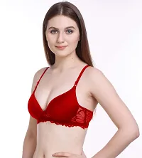 Arousy Women Padded Lace Cotton Non Wired Full Coverage T-Shirt Bra|Shaper Bra|Push up Teenage Bra|Regular Use Bra|Comfortable Bra|Free Bra Hook Extender| (Pack of 1) (Color : Red) (Size : 38)-thumb2