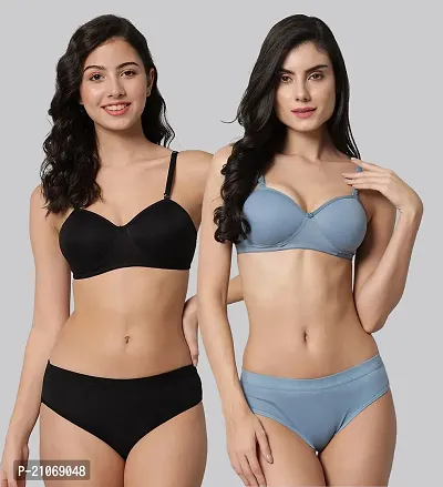 Stylish Fancy Designer Cotton Bra And Panty Set For Women Pack Of 2