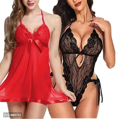 Stylish Fancy Designer Net Baby Doll Night Dress For Women Pack Of 2