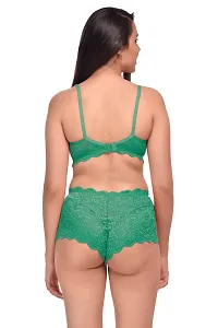 Women Net Bra Panty Set for Lingerie Set Pack of 1  Color : Green-thumb3