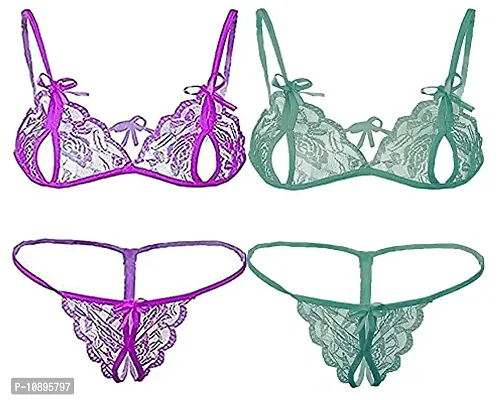 Bra, Beautiful Purple Colour Net Bra Panty