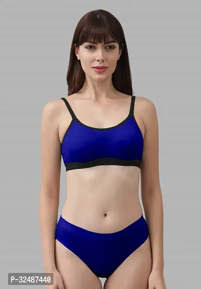 Stylish Cotton Solid Bra and Panty Set for Women-thumb0