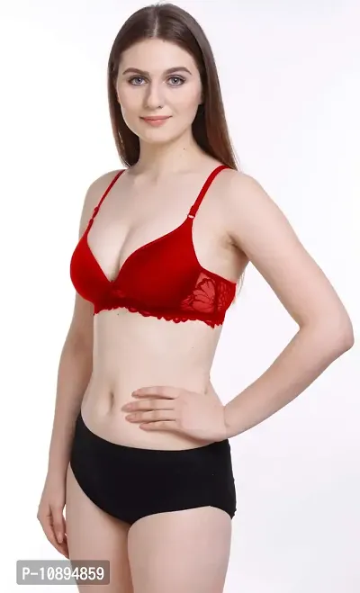 Arousy Fashion Honeymoon Lingerie Set Cotton Bra Panties Set for Women|Bra Panty Set |Bra Panty Set for Women with Sexy|Undergarments|Lingerie Set for Women for Sexy Honeymoon| Red-thumb3