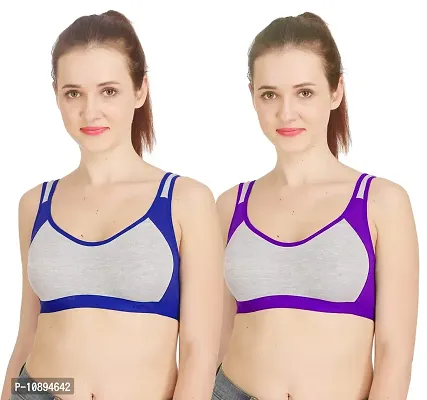 Arousy Women?s Cotton Sports Bra|Gym Bra|Yoga Bra|Running Bra|Teenage Bra|Sports Bra Combo (Pack of 2) (Color : Blue,Purple) (Size : 30)
