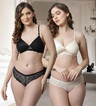 Trendy Women Bra Panty Set Pack of 2