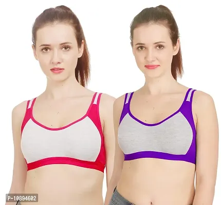 Arousy Women?s Cotton Sports Bra|Gym Bra|Yoga Bra|Running Bra|Teenage Bra|Sports Bra Combo (Pack of 2) (Color : Pink,Purple) (Size : 34)