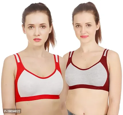 Arousy Women?s Cotton Sports Bra|Gym Bra|Yoga Bra|Running Bra|Teenage Bra|Sports Bra Combo (Pack of 2) (Color : Red,Maroon) (Size : 34)