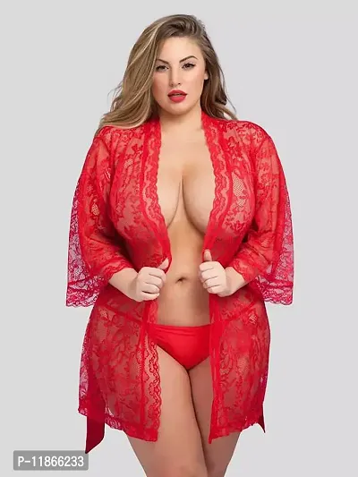 Stylish Red Net Lace Baby Dolls For Women-thumb0