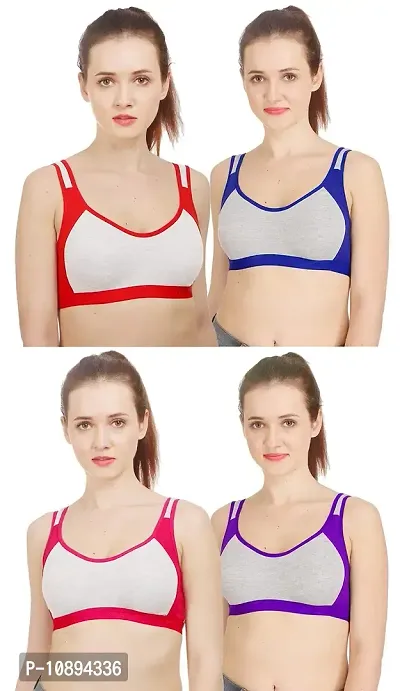 Arousy Women?s Cotton Sports Bra|Gym Bra|Yoga Bra|Running Bra|Teenage Bra|Sports Bra Combo (Pack of 4) (Color : Red,Blue,Pink,Purple) (Size : 40)