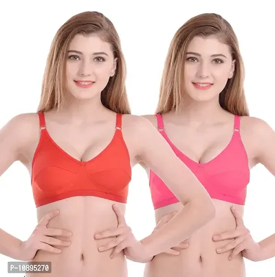 Arousy Women Cotton Non Padded Non-Wired Bra (Pack of 2) (Color : Red,L Pink) (Size : 32)