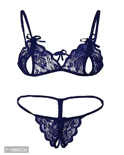 Beach Curve-Women's Net Bikni Bra Panty Set for Women Lingerie Set Sexy Honeymoon Undergarments (Color : Blue)(Pack of 1)(Size :34) Model No : SK01