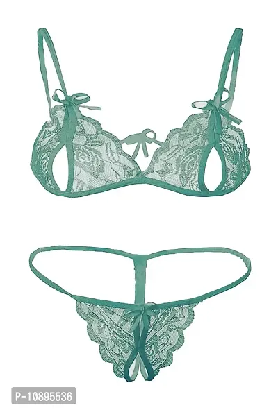 Beach Curve-Women's Net Bikni Bra Panty Set for Women Lingerie Set Sexy Honeymoon Undergarments (Color : Green)(Pack of 1)(Size :30) Model No : SK01