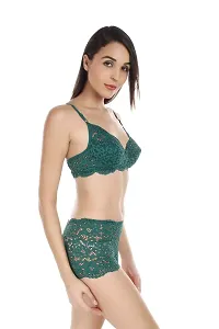 Arousy Fashions Women's Net Lace Non-Padded Non-Wired Bra Panty Set (Bottle Green, 34)-thumb2