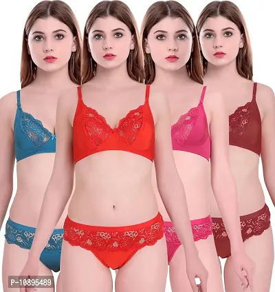Beach Curve-Women's Cotton Bra Panty Set for Women Lingerie Set Sexy Honeymoon Undergarments (Color : Blue,Red,Pink,Maroon)(Pack of 4)(Size :30) Model No : Cate SSet-thumb0