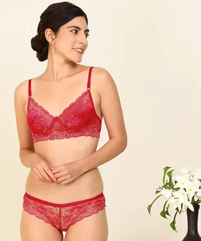 Comfortable Net Floral Print Bra Panty Set for Lingerie Set