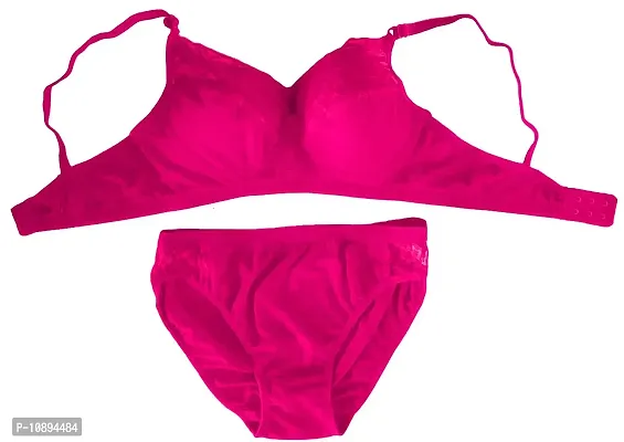 Shoping Woping Bra Panty Set (Pink, 34)