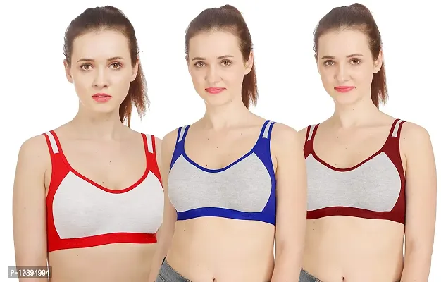 Arousy Women?s Cotton Sports Bra|Gym Bra|Yoga Bra|Running Bra|Teenage Bra|Sports Bra Combo (Pack of 3) (Color : Red,Blue,Maroon) (Size : 36)