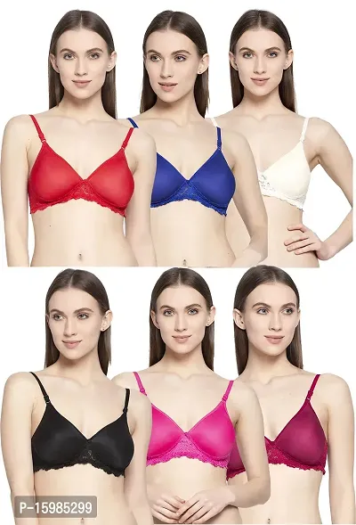 Stylish Women Cotton Padded Non-Wired Bra ( Pack of 6 ) ( Color : Brown,Black,Blue,Maroon,Pink,Red ) ( Size : 30 )