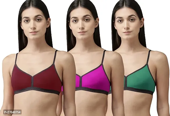 Stylish Multicoloured Cotton Solid Bras For Women Pack of 3