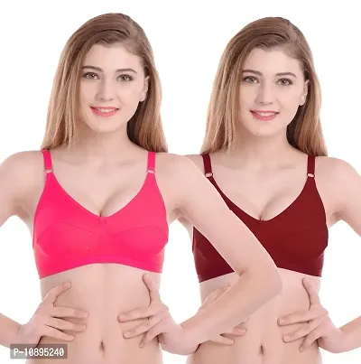 Arousy Women Cotton Non Padded Non-Wired Bra (Pack of 2) (Color : D Pink,Maroon) (Size : 36)-thumb0