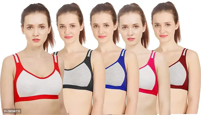 Arousy Women?s Cotton Sports Bra|Gym Bra|Yoga Bra|Running Bra|Teenage Bra|Sports Bra Combo (Pack of 5) (Color : Red,Black,Blue,Pink,Maroon) (Size : 32)