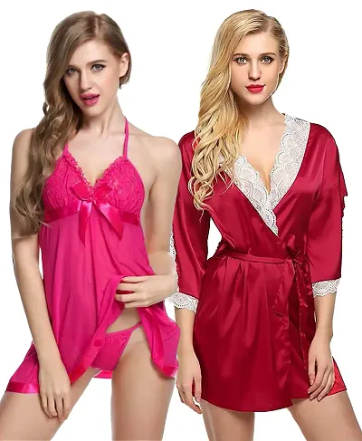 Pack Of 2 Stylish Printed Net Baby Doll Sexy Night Dress For Women/Robe
