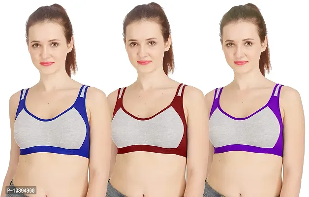 Arousy Women?s Cotton Sports Bra|Gym Bra|Yoga Bra|Running Bra|Teenage Bra|Sports Bra Combo (Pack of 3) (Color : Blue,Maroon,Purple) (Size : 30)