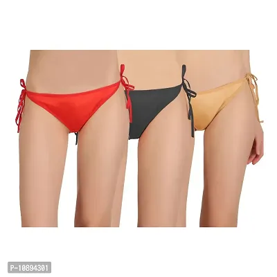 AROUSY Stretchy Satin Sexy Panty Set, Soft Shiny Beachwear Set, Swimwear Bikini Pack of 3