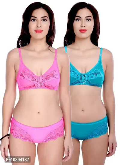 Arousy Non Padded Wirefree Bra and Panty Set for Woman Pink,Light Blue