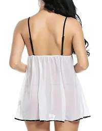 Slks India Craft Women's Net Floral Above knee Babydoll Nightwear (PP-Babydoll05_White & Black)-thumb1