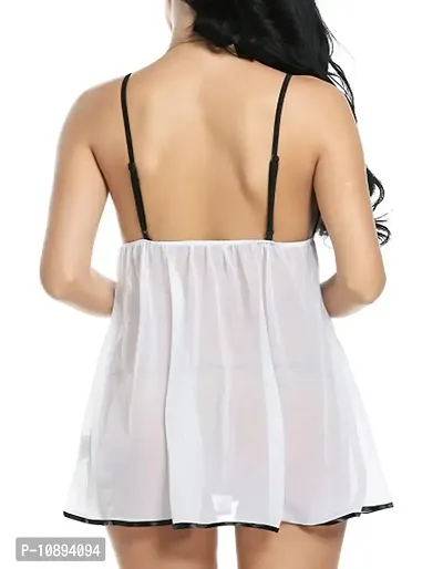 Slks India Craft Women's Net Floral Above knee Babydoll Nightwear (PP-Babydoll05_White & Black)-thumb2
