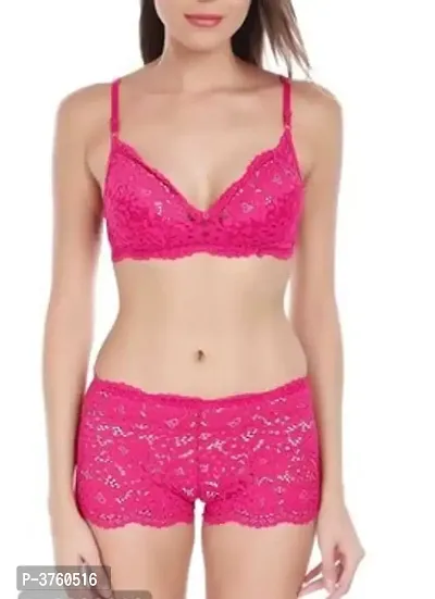 Pink Lace Bra And Panty Set-thumb0