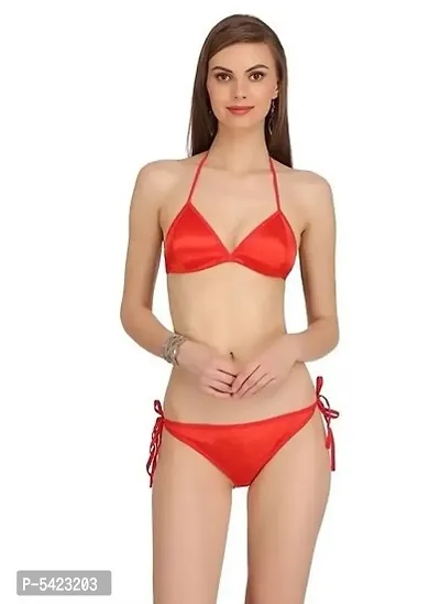 Stylish Cotton Blend Red Bikini Set-thumb0