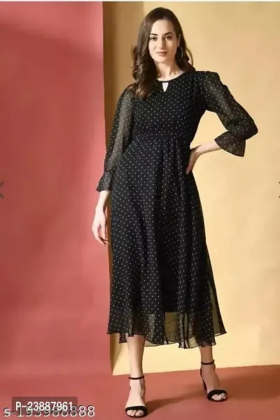 ORWIYA-GEORGETTE-POLKA -DRESS-BLACK-thumb0