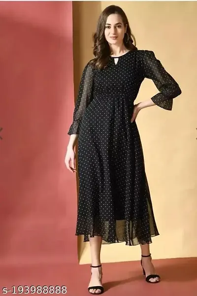 ORWIYA-GEORGETTE-POLKA -DRESS-BLACK