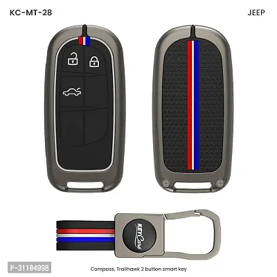 Car Inn Jeep Key Fob Cover with Keychain Metal Shell and  Soft Silicone Full Protection Key Case Holder