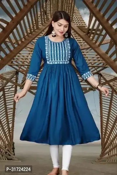 Anarkali Blue Embroidered Rayon Kurta for Women-thumb0