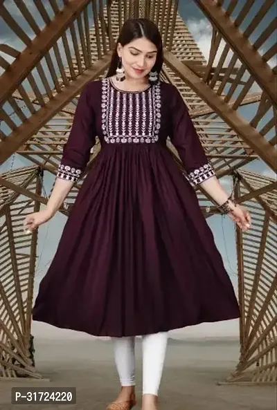 Anarkali Coffee Embroidered Rayon Kurta for Women-thumb0