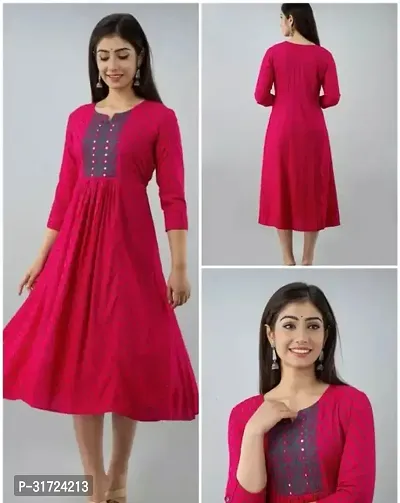 Anarkali Pink Printed Rayon Kurta for Women-thumb0