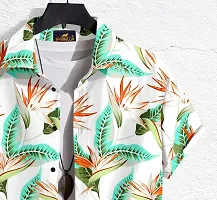 SYSBELLA FASHION Men's Printed Shirt with Spread Collar || Printed Lycra Shirts for Men|| Men Stylish Shirt for Outing, Camping, Beach || Half Sleeve (XX-Large, White-Green-Orange)-thumb3