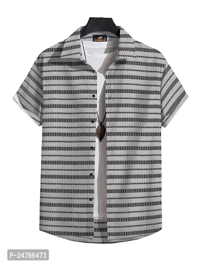 SYSBELLA FASHION Casual Shirt for Men with Spread Collar || Stripe Shirts for Men|| Men Stylish Shirt || Half Sleeve || Lycra with streatchable Spandex-thumb0